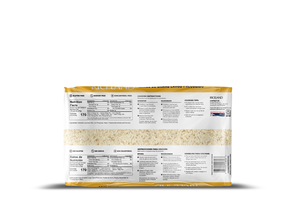Riceland Gold Parboiled Long Grain Rice, 5 lb poly bag, Pack of 8