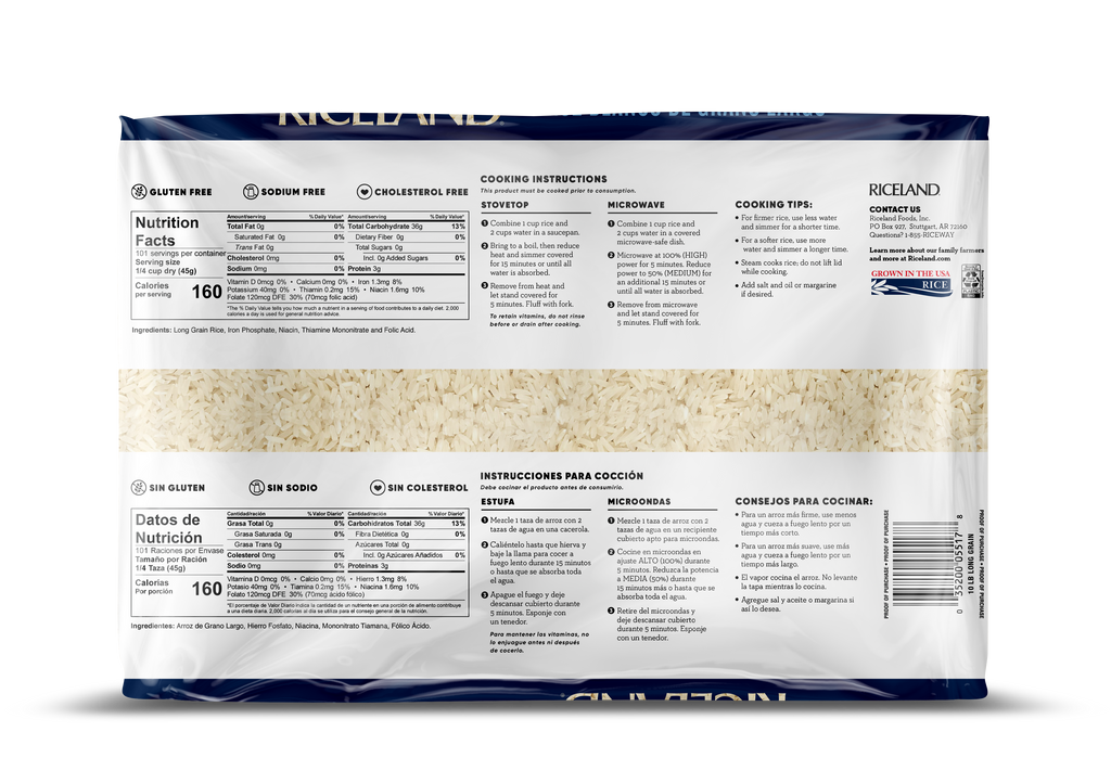 Riceland 4% Extra Long Grain White Rice, 10 lb poly bag, Pack of 4