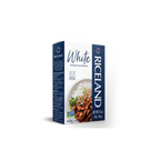 Riceland white rice 1 pound carton on a white background