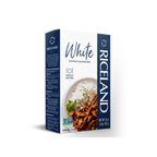 Riceland white rice 2 pound carton on a white background