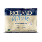 Riceland White Enriched Long Grain Rice 20 pound package on a white background 