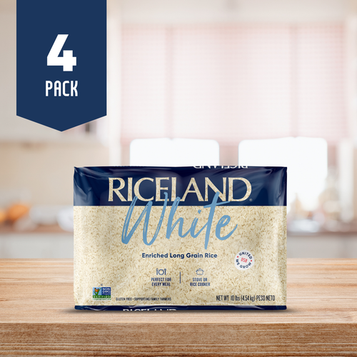 Riceland 4% Extra Long Grain White Rice, 10 lb poly bag, Pack of 4