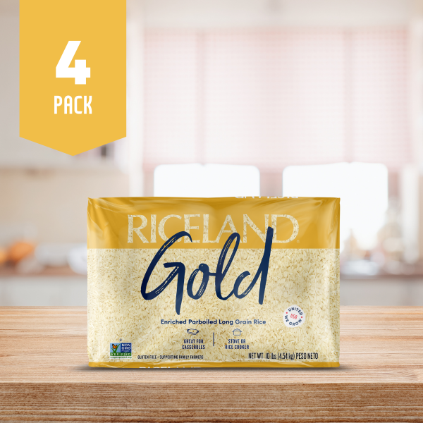 Riceland Gold Parboiled Long Grain Rice, 10 lb poly bag, Pack of 4