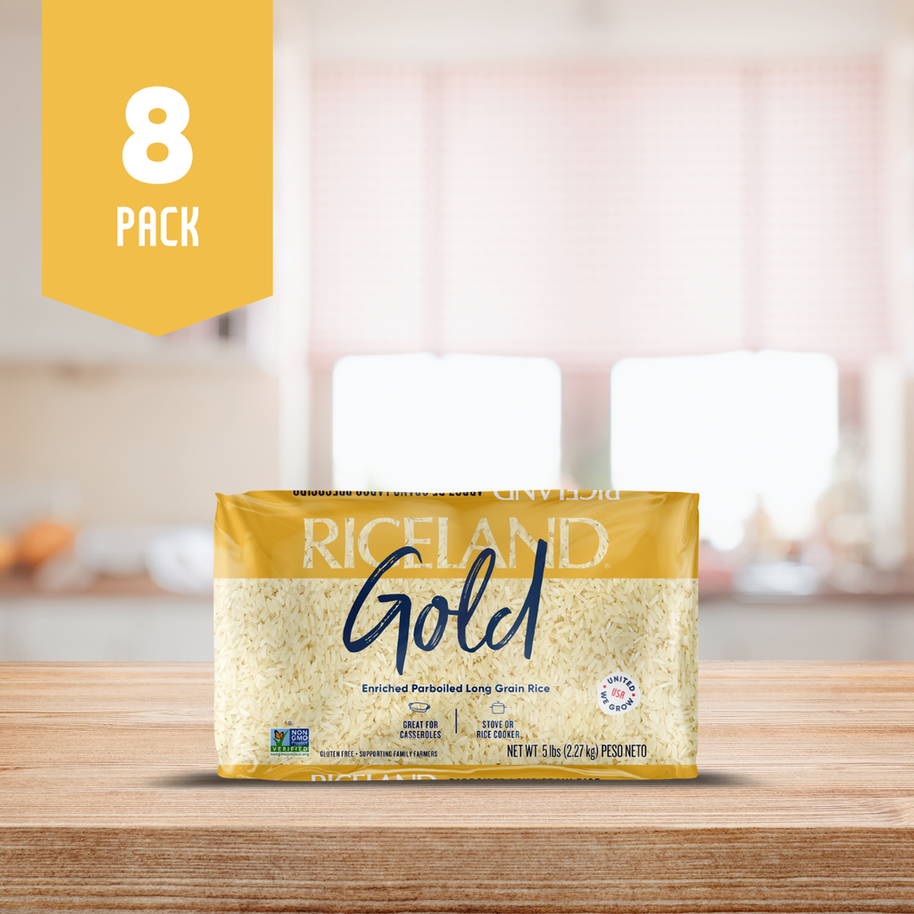 Riceland Gold Parboiled Long Grain Rice, 5 lb poly bag, Pack of 8